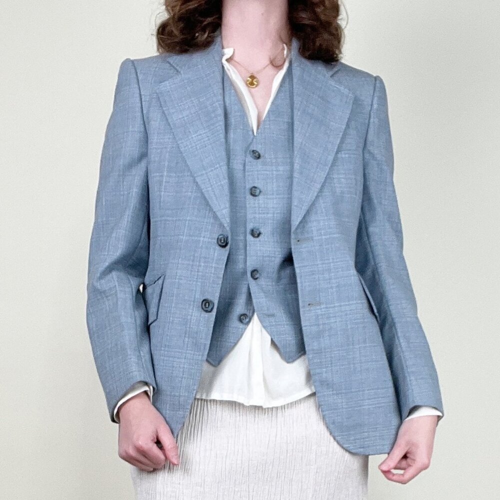Vintage 70s Union Made Blazer Vest Matching Set Quiet Luxury Wedding Guest 1970s
